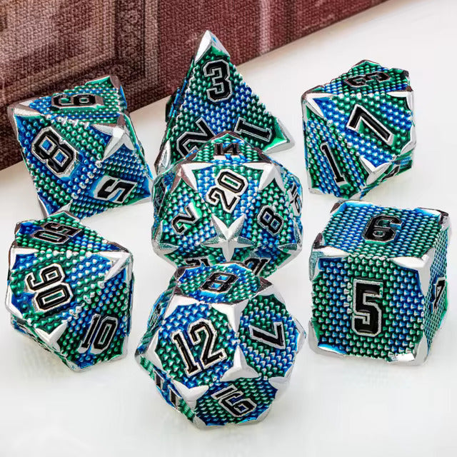 Metal Dice Set - Dragon Scale - Blue / Green