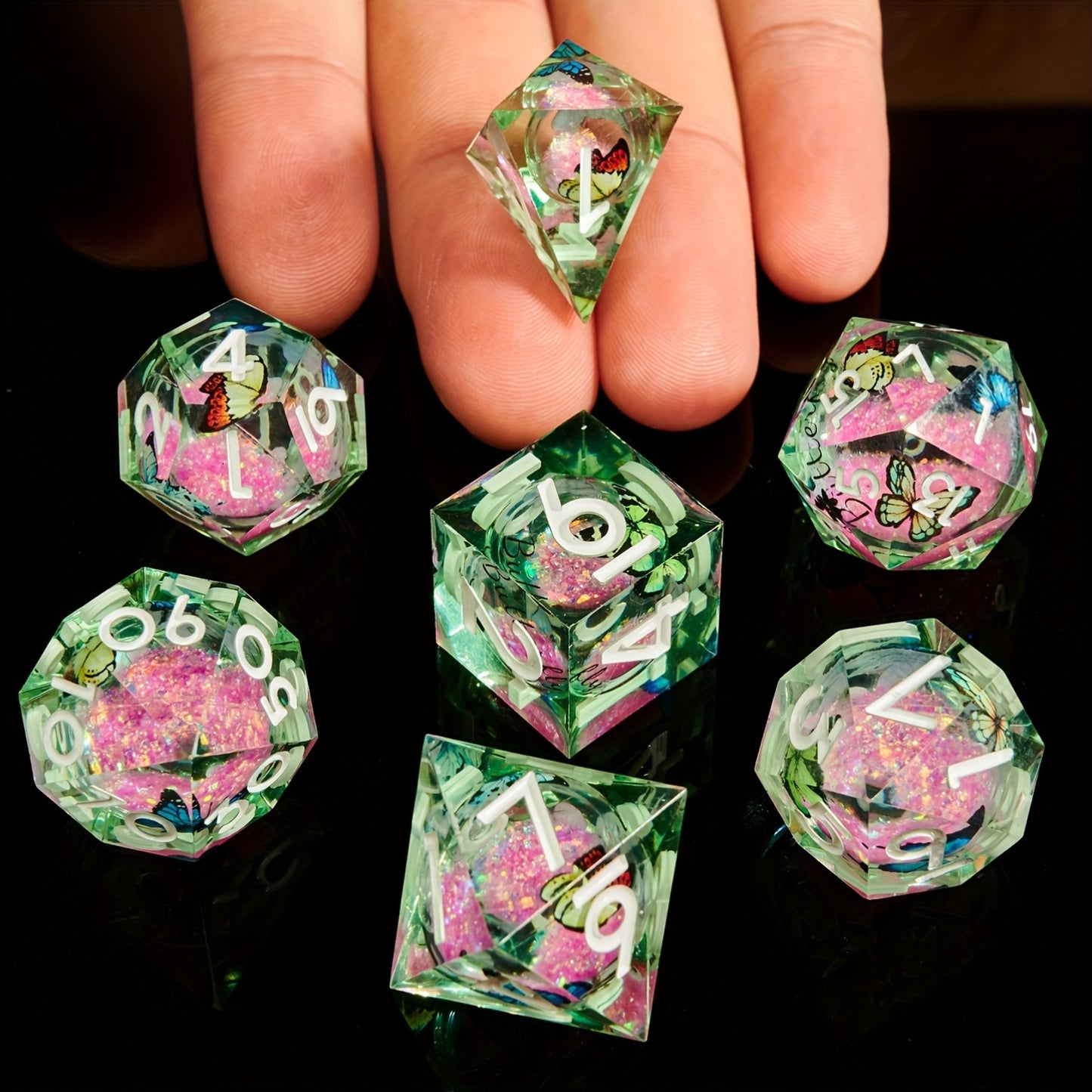 Liquid Core Dice Set - Quicksand Pink Butterfly