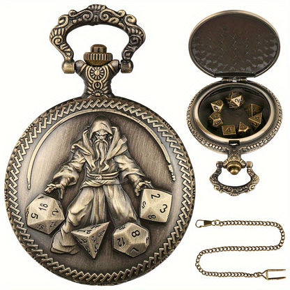 Mini Metal Dice Set With Pocket Watch Case - Mage