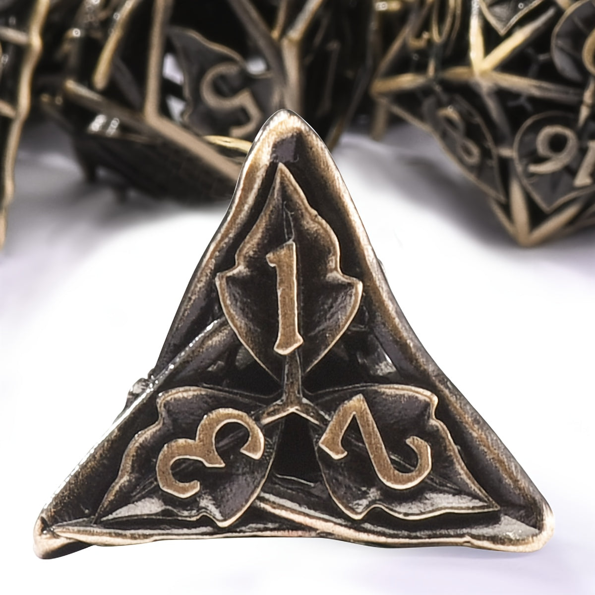 Metal Dice Set - Hollow Enchanted Leaf Ancient Bronze