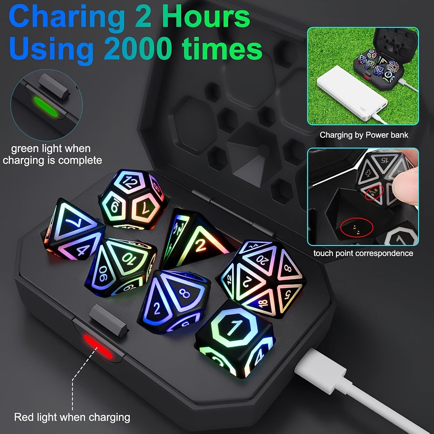 LED Light Up Dice Set - Rainbow