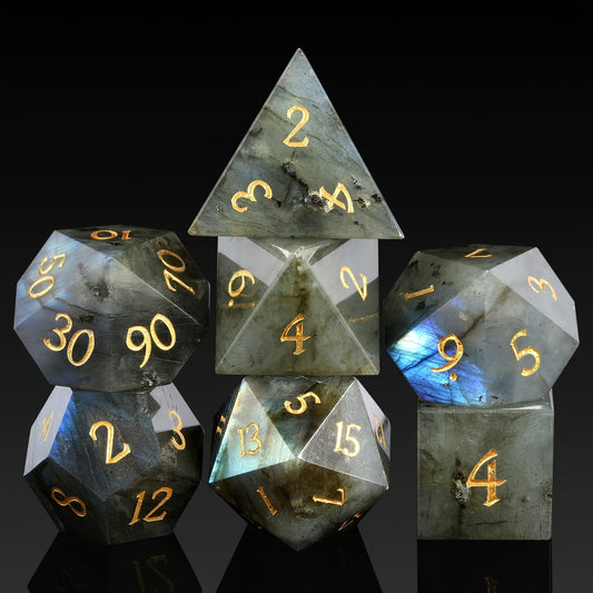 Moonstone (Black Labradorite) - Gemstone Dice Set