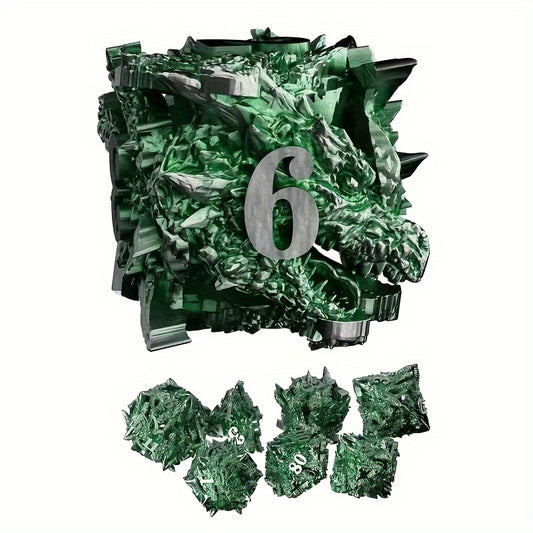 Metal Dice Set - Fractured Ore Dragon - Green