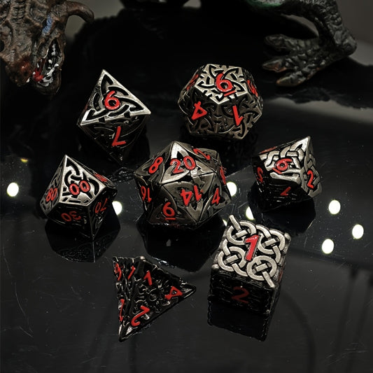 Metal Dice Set - Hollow Celtic - Red