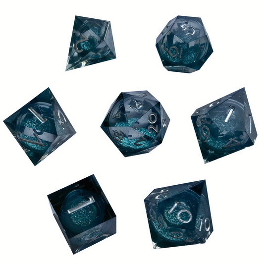 Liquid Core Dice Set - Quicksand Blue / Black