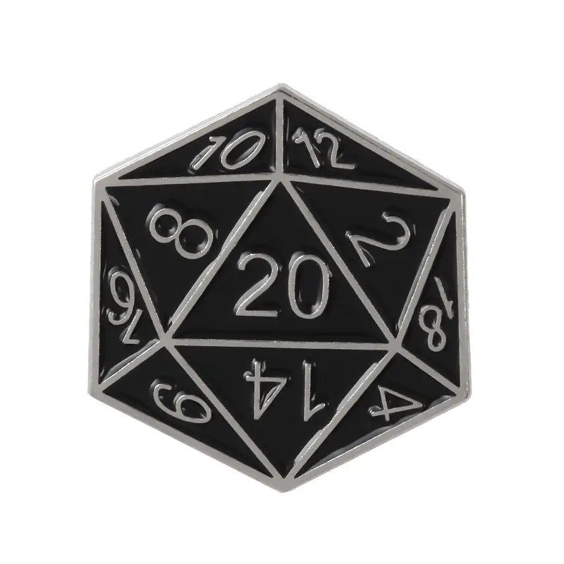 D20 Black Enamel Pin Badge