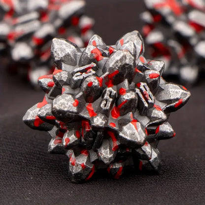 Metal D20 Polyhedral 7 Piece Dice Set - Crystal Formations Bloodied