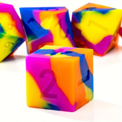 Sharp Edge Squishy Silicone Dice Set - Rainbow