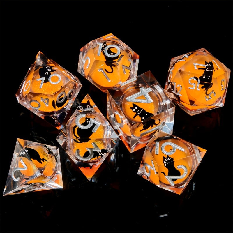 Liquid Core Dice Set - Kitty Sparkles Orange