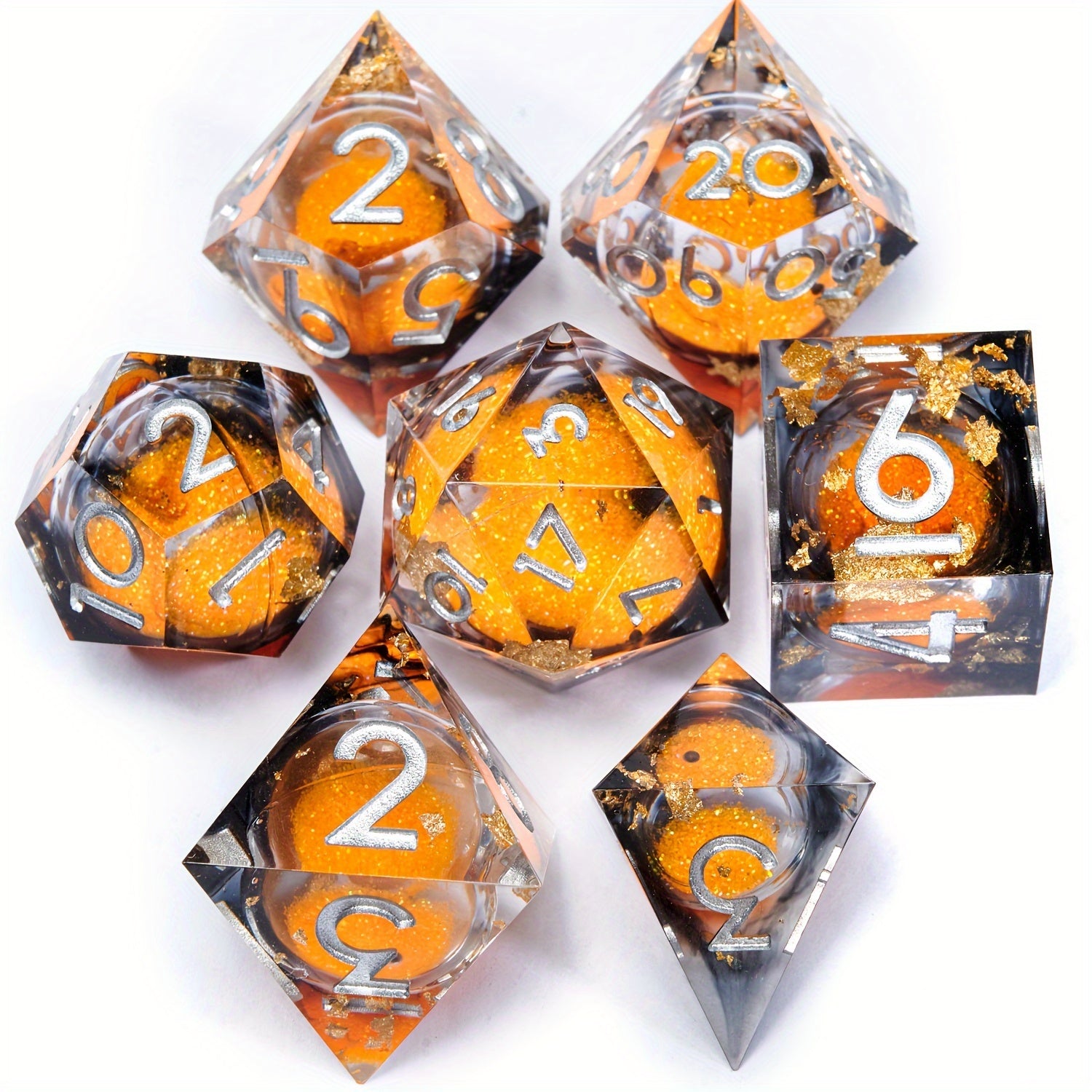 Quicksand Gilded Carnelian - Liquid Core Resin Dice Set