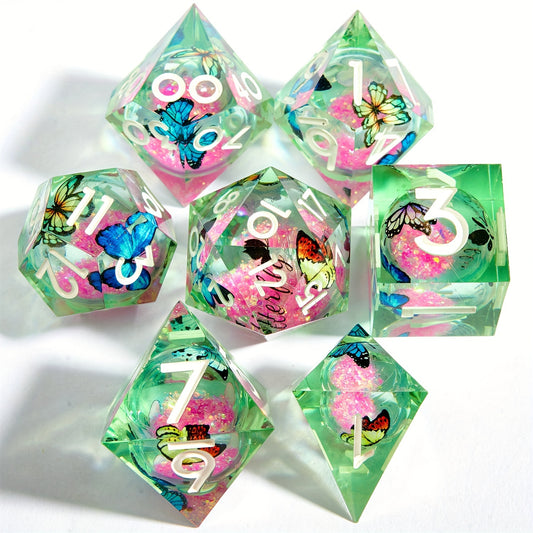 Liquid Core Dice Set - Quicksand Pink Butterfly