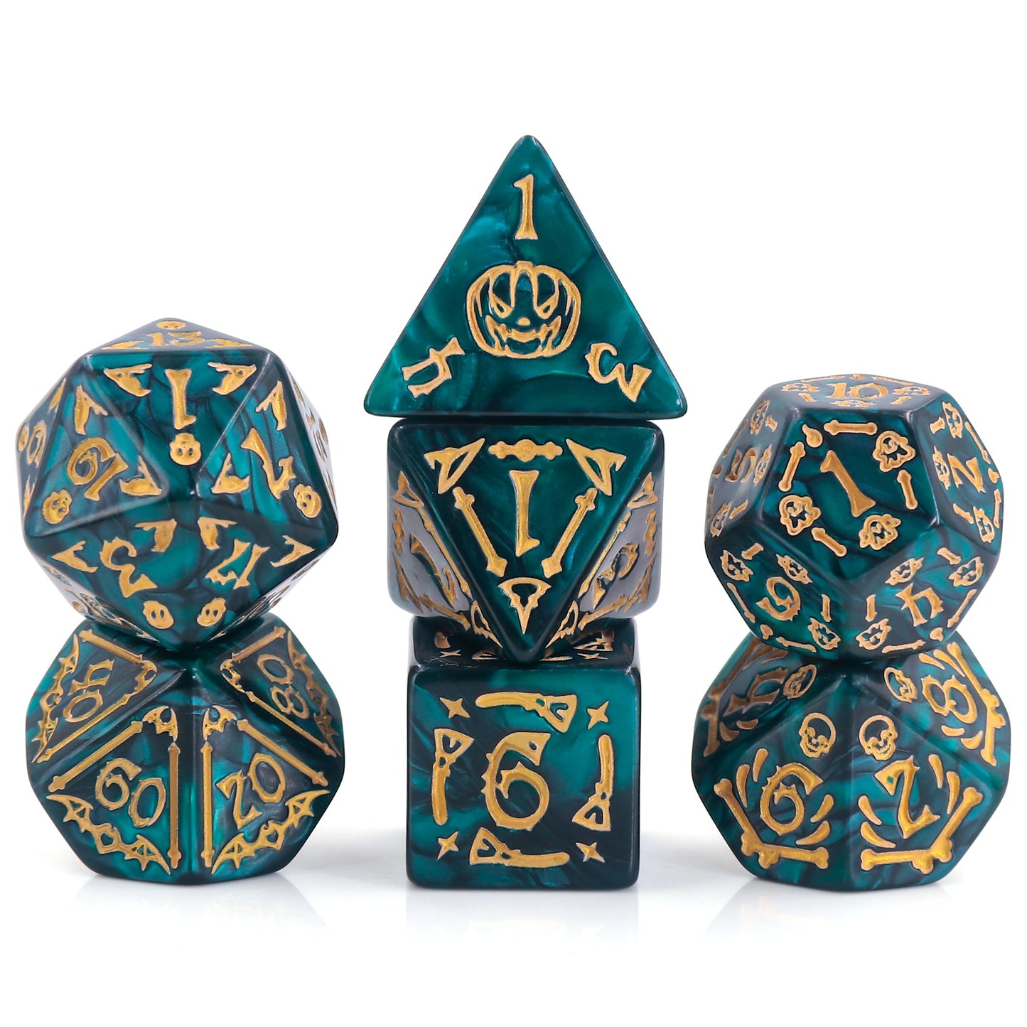 Ghastly Aurora Dice Set - Green / Gold