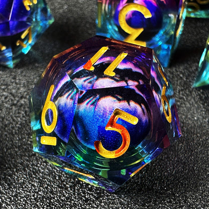 Liquid Core Dice Set - Dragon Eye Blue / Purple / Gold