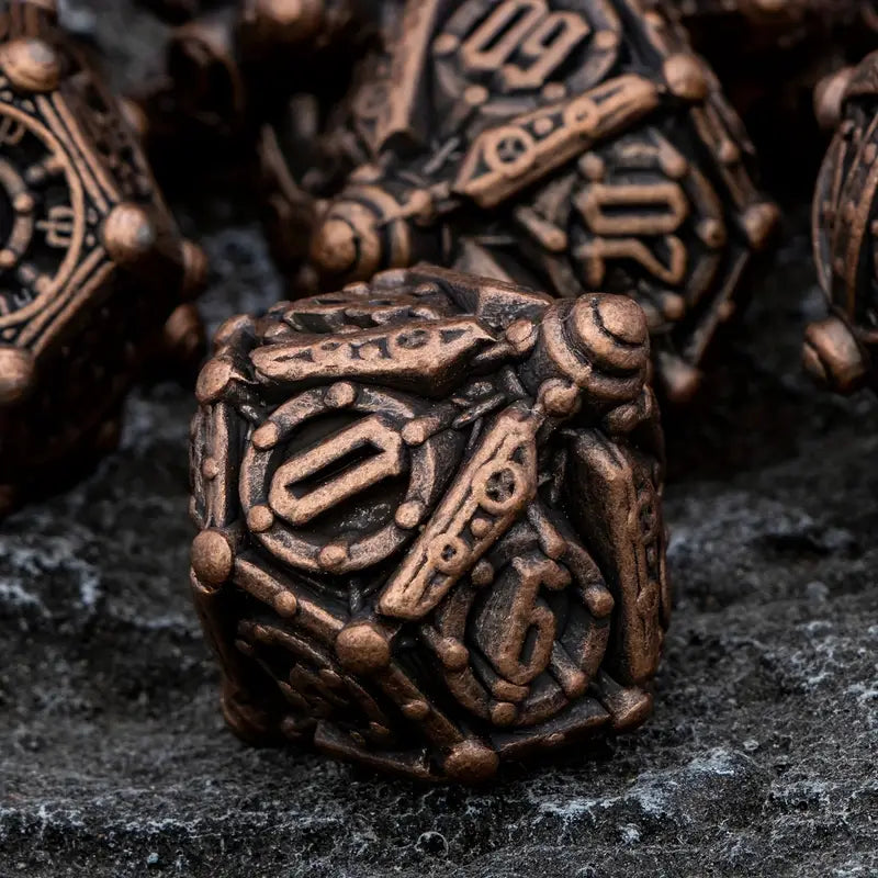 Metal Dice Set - Naval Mines - Antique Copper