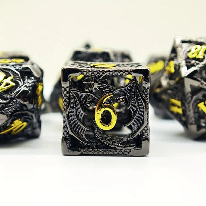 Metal Dice Set - Hollow Black Dragon