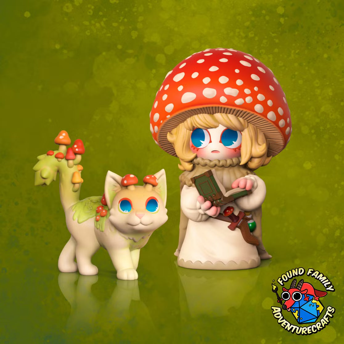 Amanita Mushroomfolk & Mushroom Cat Familiar Oversized Miniatures