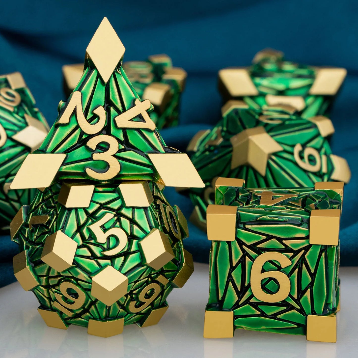 Metal Dice Set - Embercrest - Green / Gold