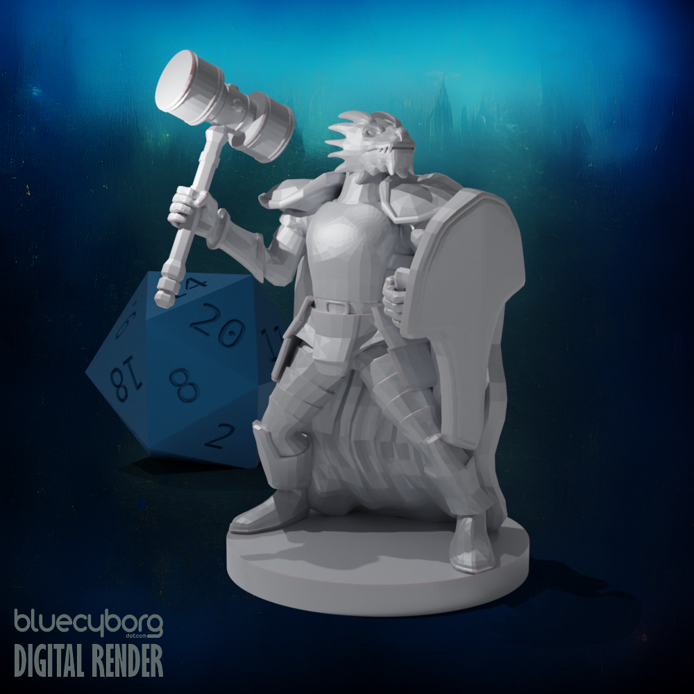 Dragonborn Fighter with Hammer and Shield 28mm Scale Miniature