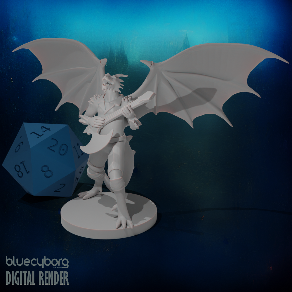 Dragonborn Male Bard with Axe Guitar 28mm Scale Miniature