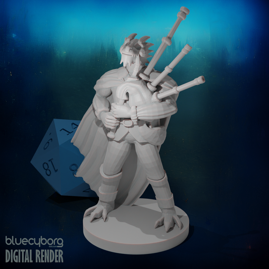 Dragonborn Male Bard with Bagpipes 28mm Scale Miniature