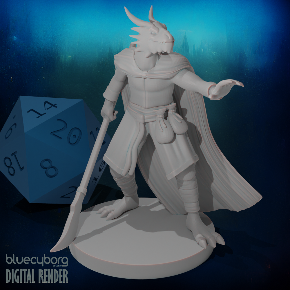 Dragonborn Sorcerer - Psion with Glaive 28mm Scale Miniature
