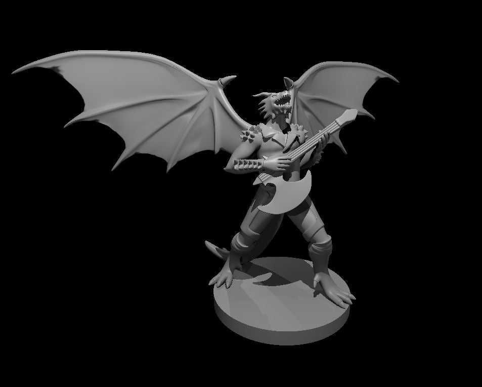 Dragonborn Male Bard with Axe Guitar - 28mm Scale Miniature