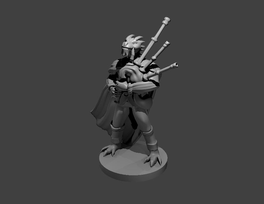 Dragonborn Male Bard with Bagpipes - 28mm Scale Miniature