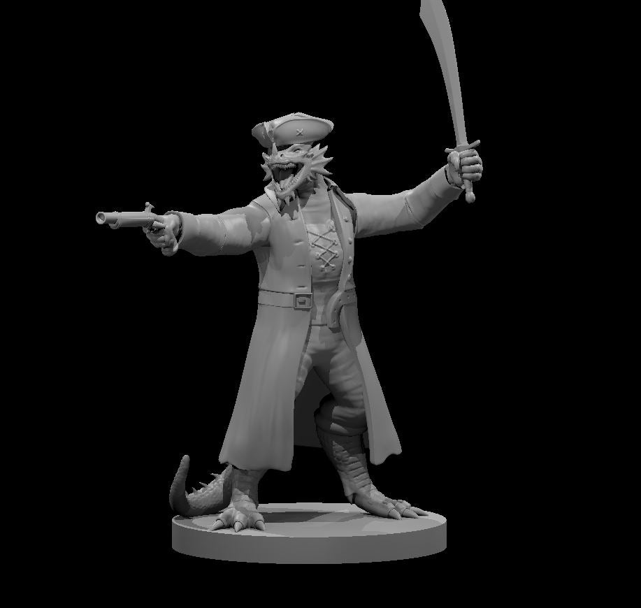Dragonborn Pirate Captain - 28mm Scale Miniature