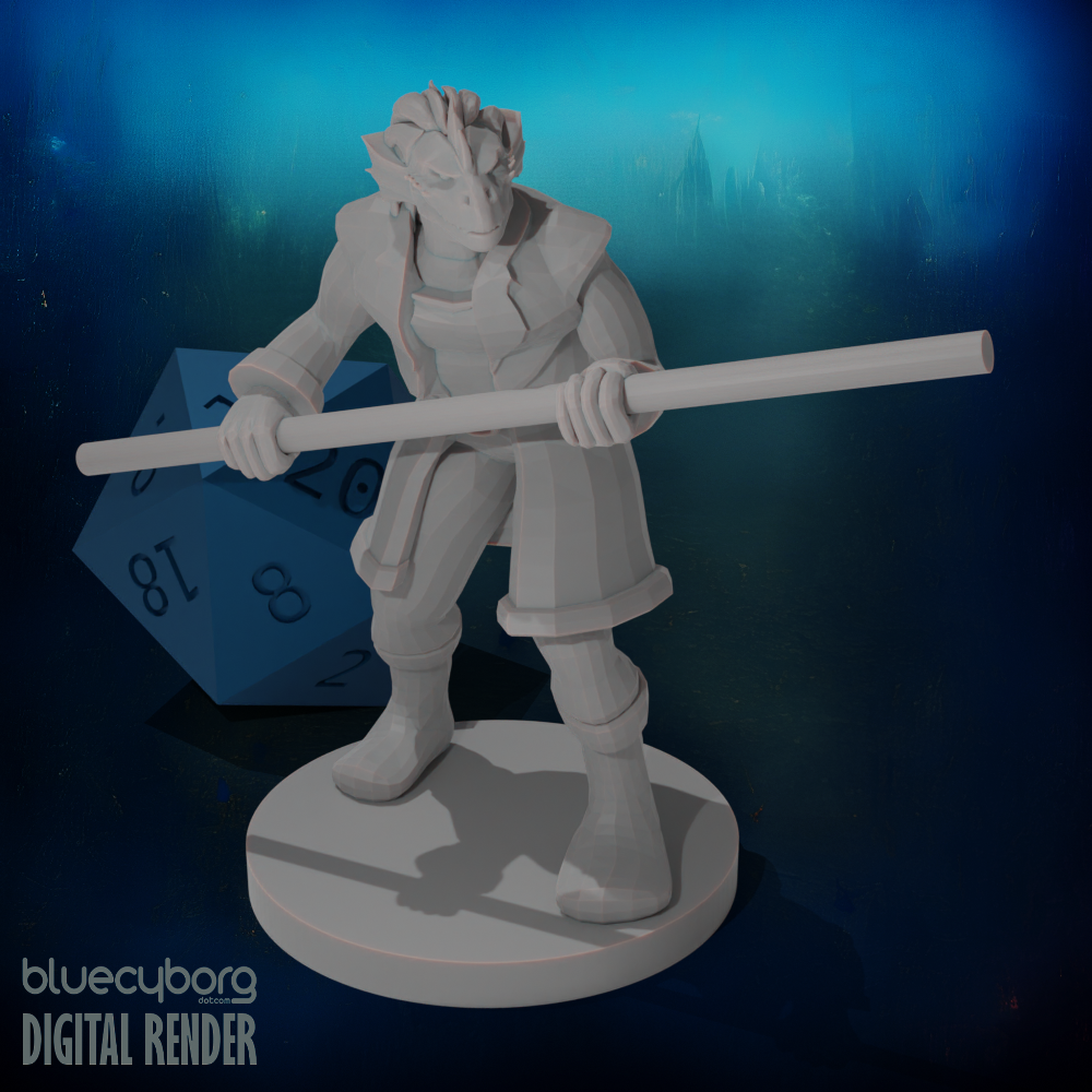 Dragonborn male Monk with Staff 28mm Scale Miniature