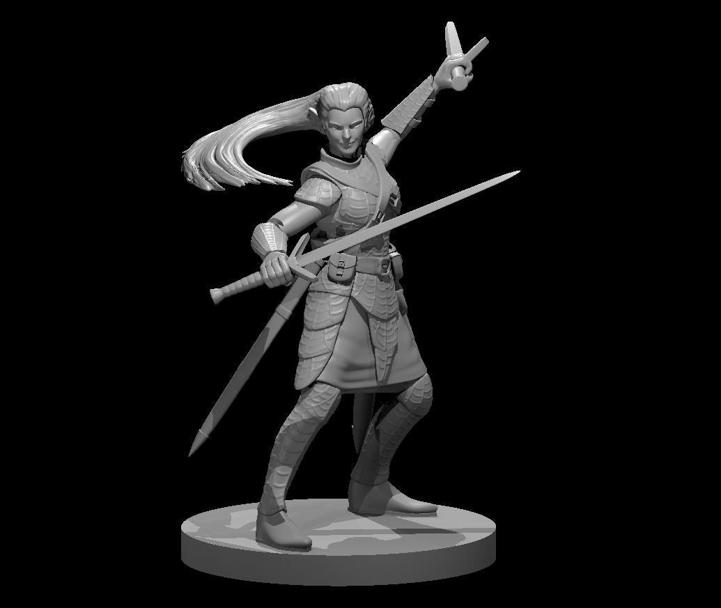 Drow Female Bladesinger with Longswords - 28mm Scale Miniature