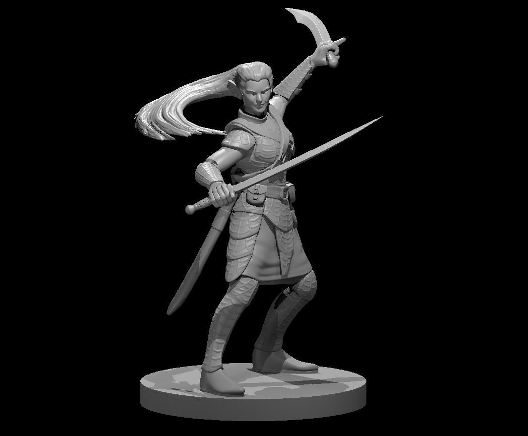 Drow Female Bladesinger with Scimitars - 28mm Scale Miniature