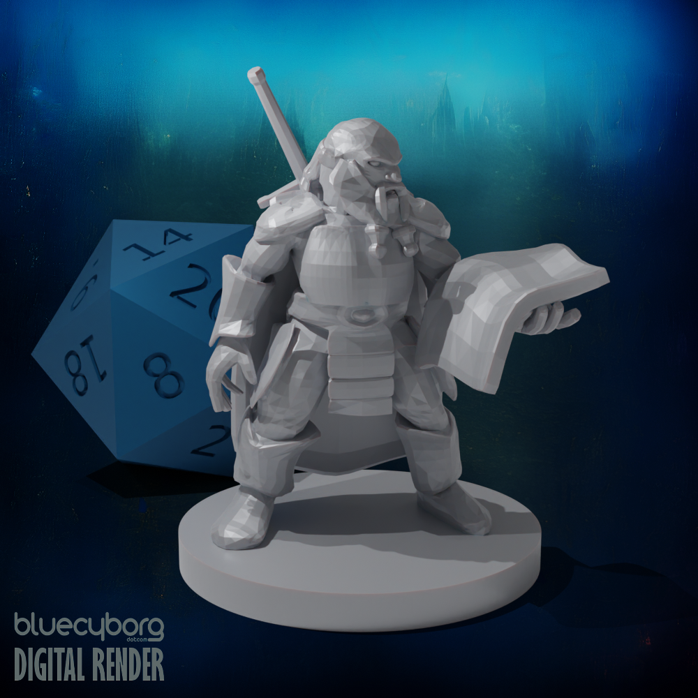 Dwarf Fighter with Map and Greatsword 28mm Scale Miniature
