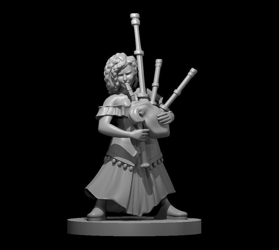 Dwarf Female Bard with Bagpipes - 28mm Scale Miniature