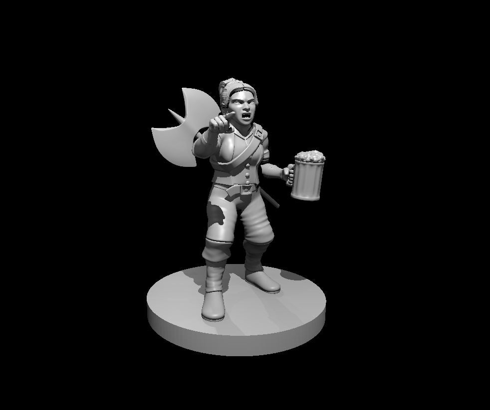 Dwarf Female Fighter Drunk and Angry - 28mm Scale Miniature