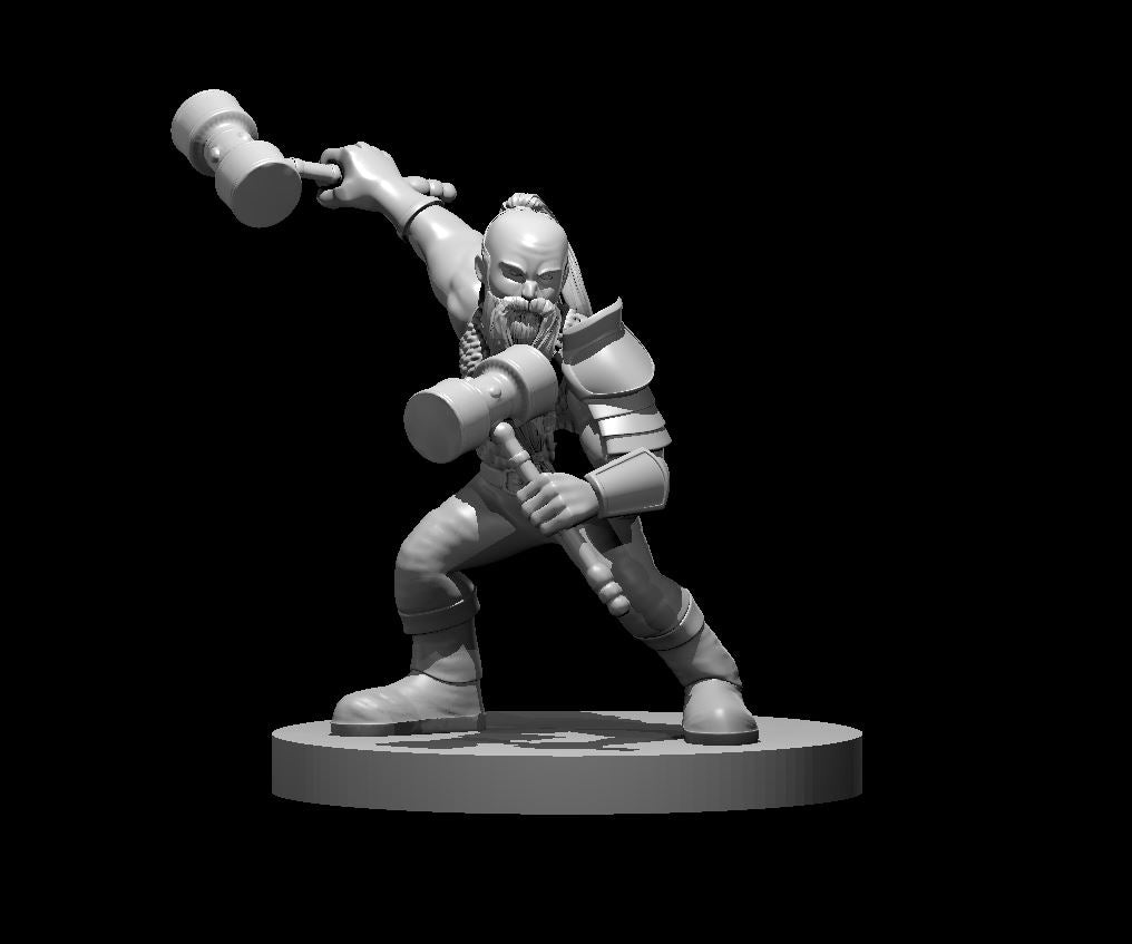 Dwarf Fighter 3 Dual Hammers - 28mm Scale Miniature