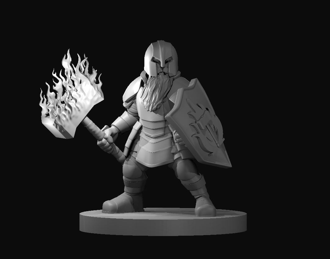 Dwarf Male Cleric with Flaming Hammer - 28mm Scale Miniature