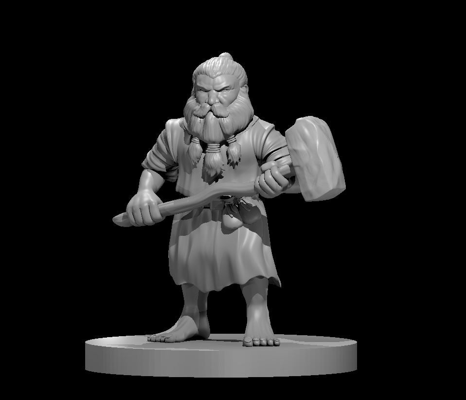 Dwarf Male Druid w/Warhammer - 28mm Scale Miniature