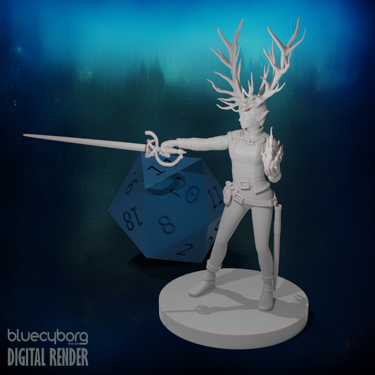 Elf Female Fey Hexblade Warlock w Antlers 28mm Scale Miniature