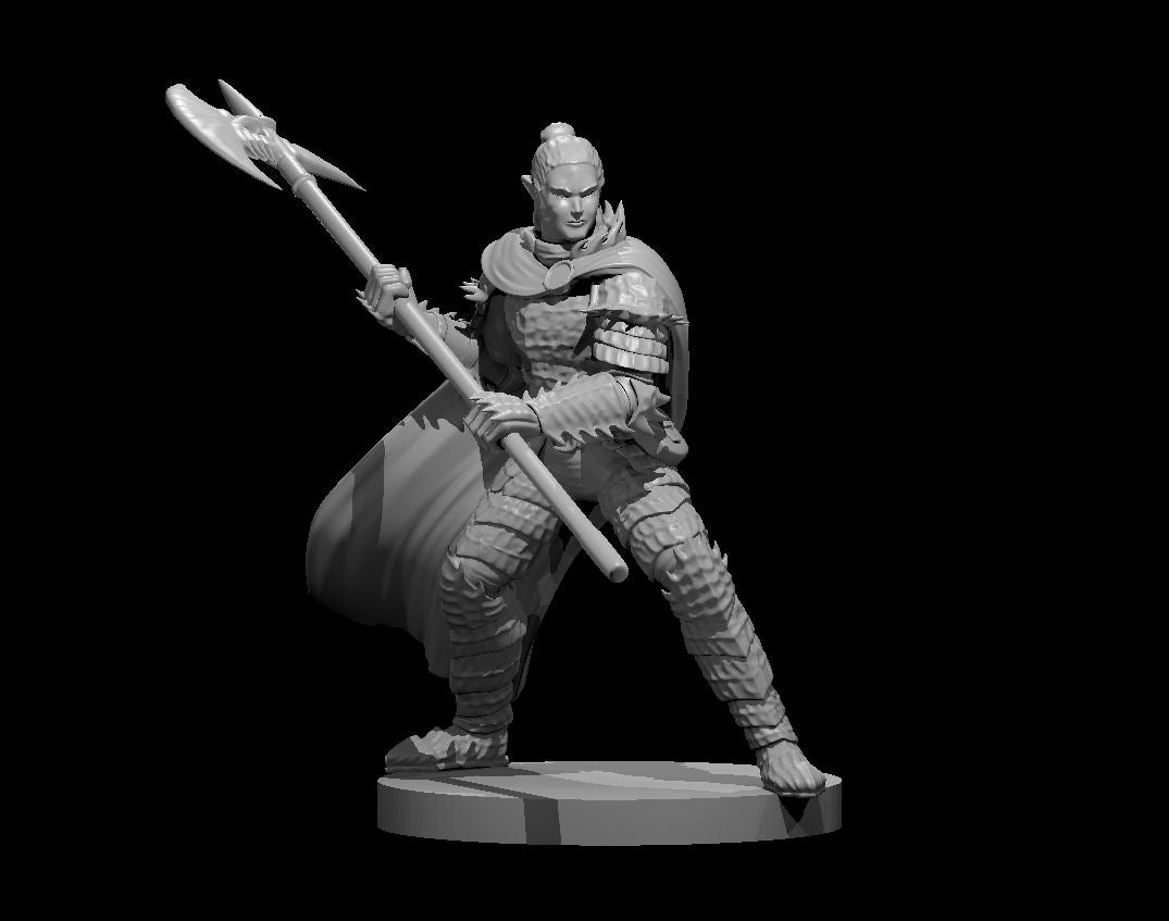 Elf Male Fallen Paladin w Halberd 28mm Scale Miniature