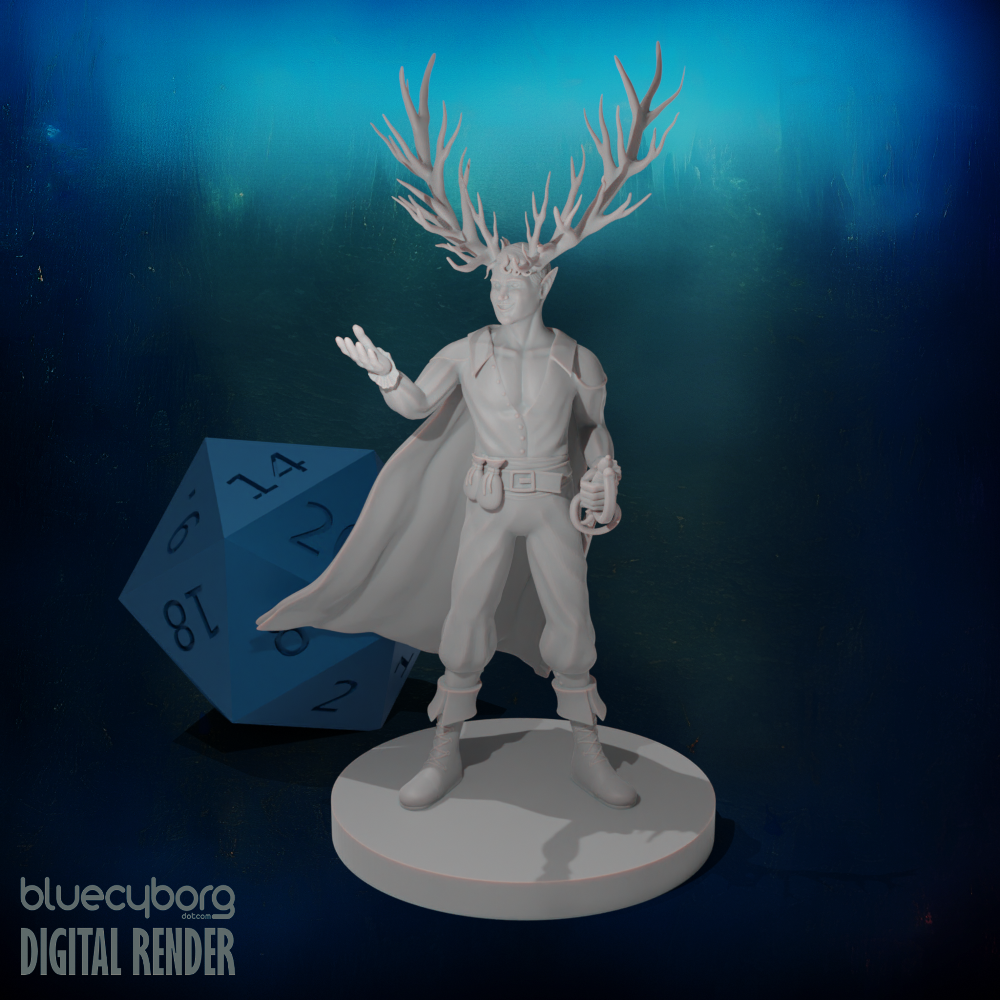 Elf Male Fey Hexblade Warlock with Antlers 28mm Scale Miniature