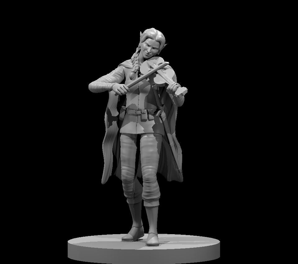 Elf Female Bard w/violin - 28mm Scale Miniature