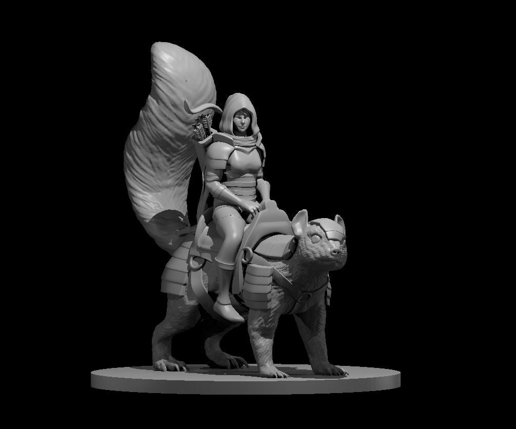 Elf Female Ranger with Dire Squirrel - 28mm Scale Miniature