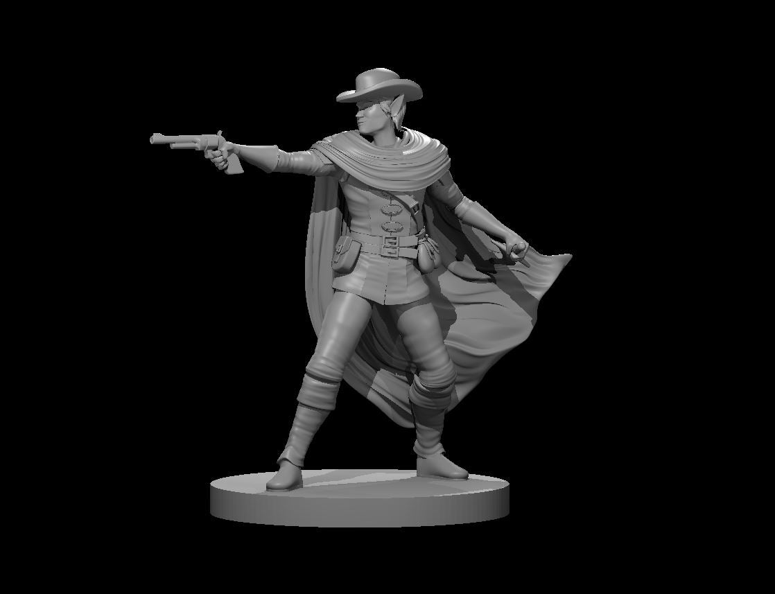 Elf Male Gunslinger One Pistol - 28mm Scale Miniature