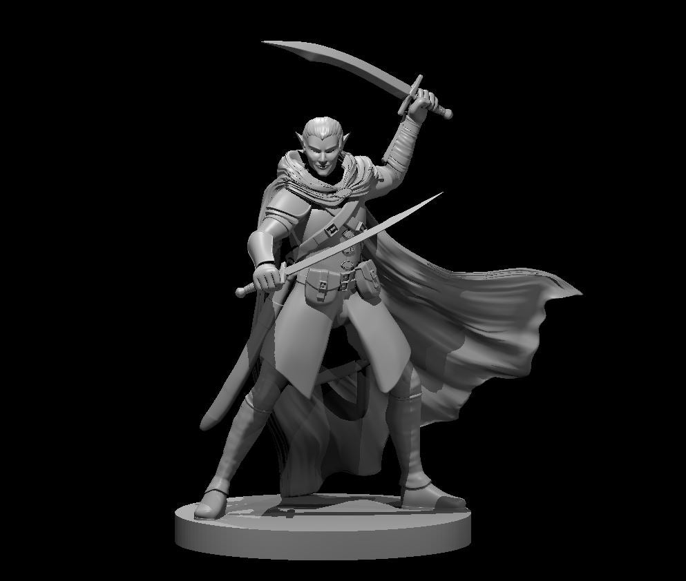 Elf Male Two Sword Ranger 4 - 28mm Scale Miniature