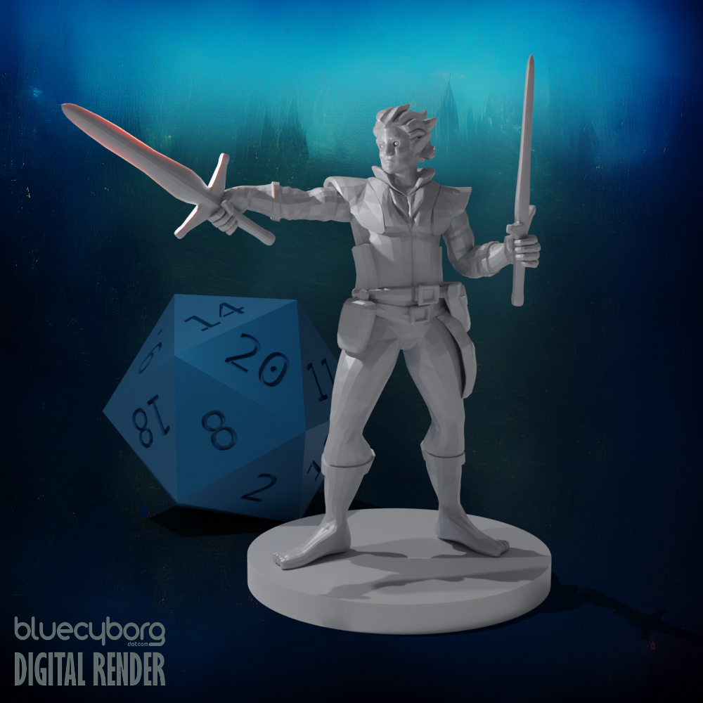 Elven Two Weapon fighter no shoes 28mm Scale Miniature