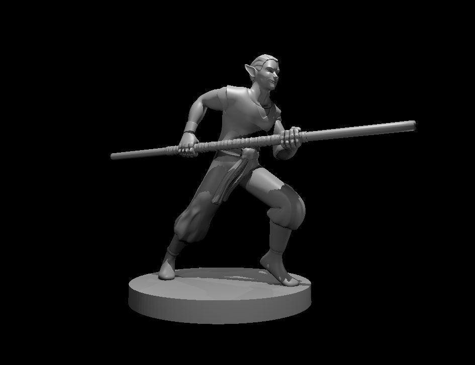 Elven Monk Running with Quarterstaff - 28mm Scale Miniature