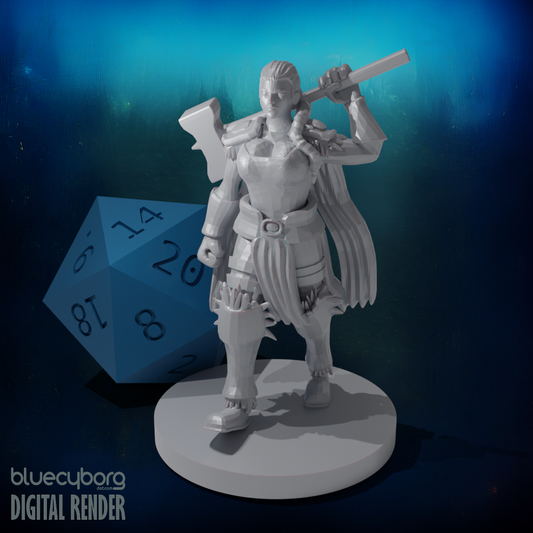 Female Human Barbarian with Hammer 28mm Scale Miniature
