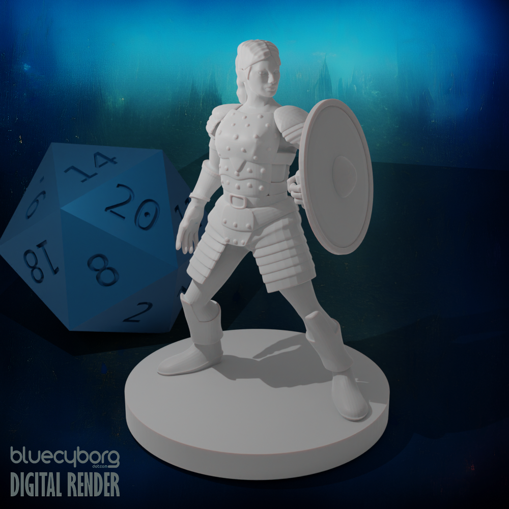 Female Human Cleric Shield and Studded Leather 28mm Scale Miniature