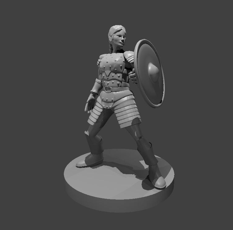 Female Human Cleric Shield and Studded Leather - 28mm Scale Miniature