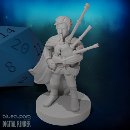 Gnome Male Bard with Bagpipes 28mm Scale Miniature